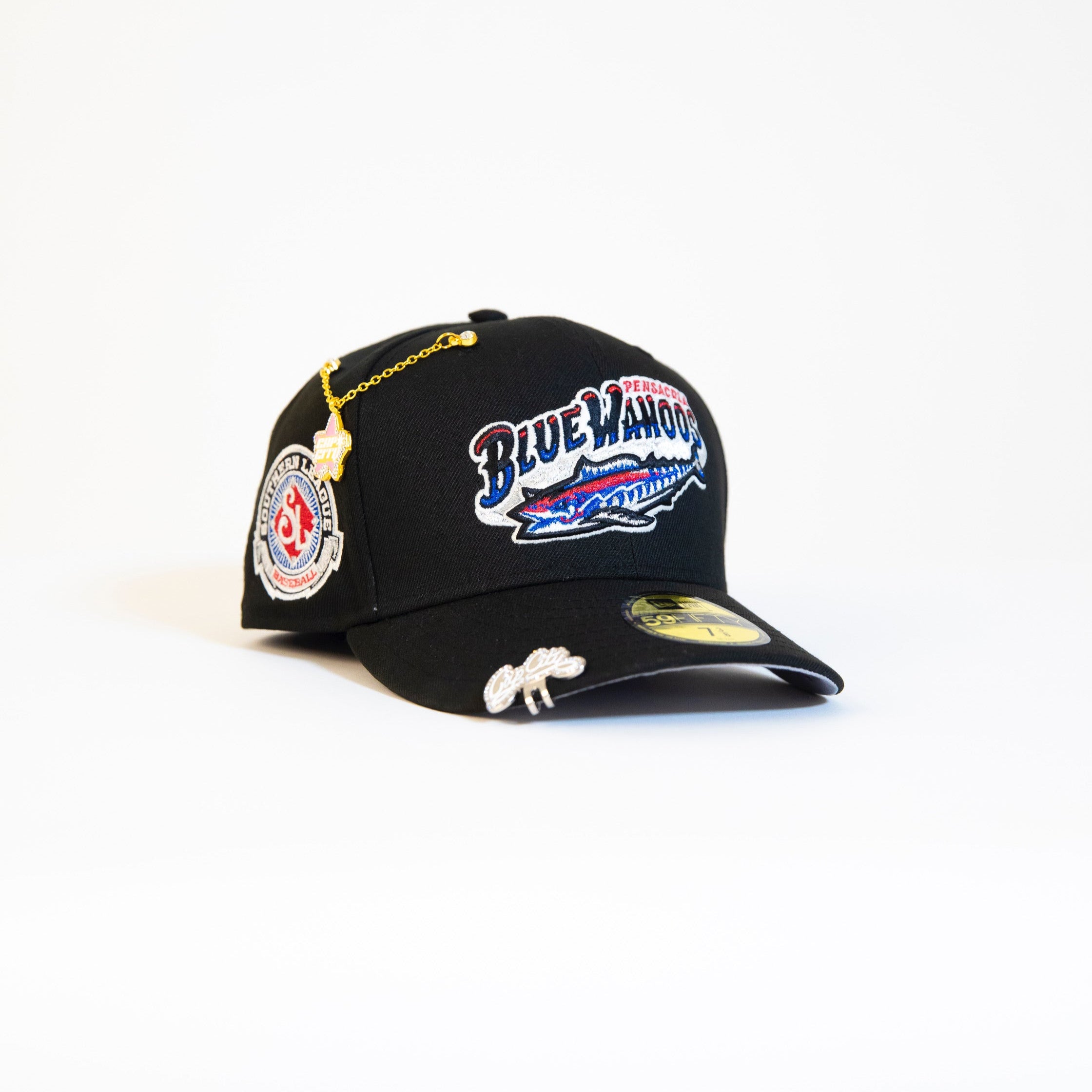 EXCLUSIVO DE NEW ERA 59FIFTY BLACK BIRMINGHAM BARONS CON PARCHE DE LA LIGA SUR (UV ROJO) MUY LIMITADO *BLIP Y CADENA NO INCLUIDAS