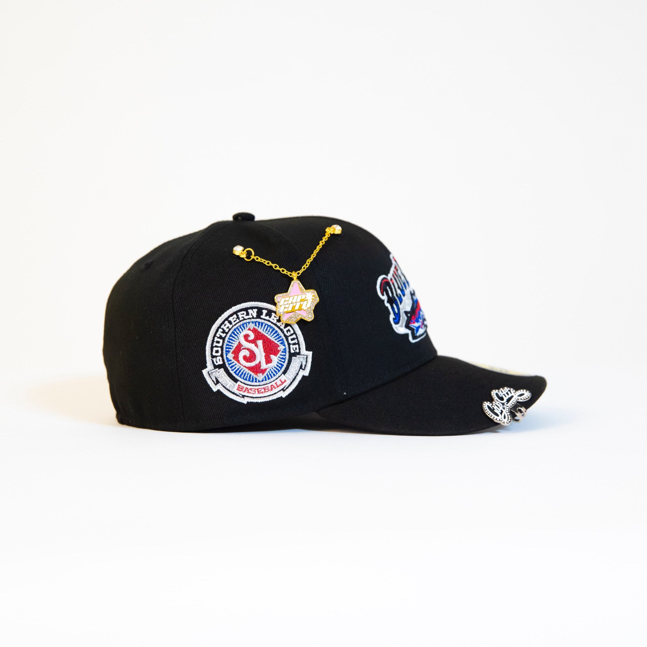 EXCLUSIVO DE NEW ERA 59FIFTY BLACK BIRMINGHAM BARONS CON PARCHE DE LA LIGA SUR (UV ROJO) MUY LIMITADO *BLIP Y CADENA NO INCLUIDAS