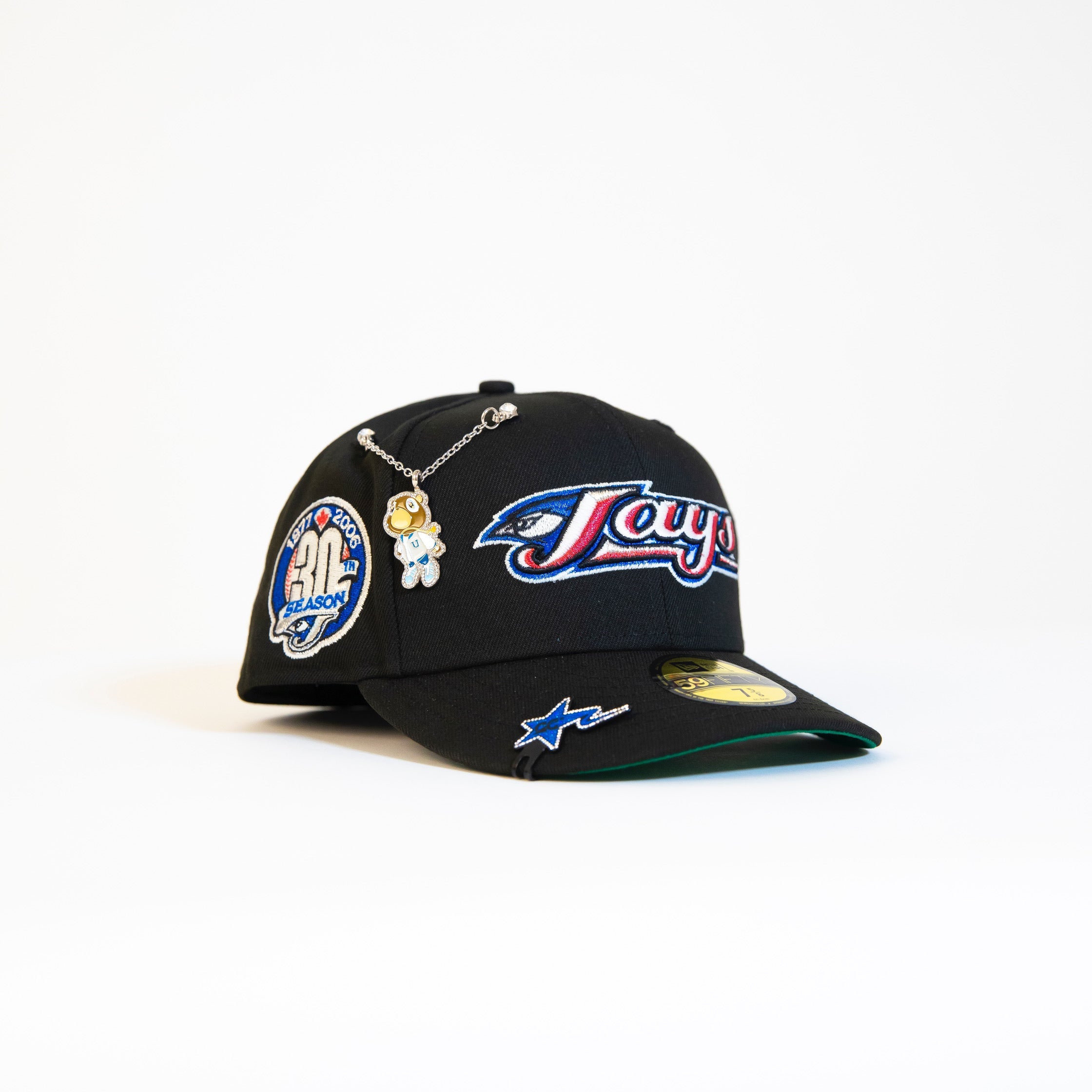 NEW ERA EXCLUSIVE 59FIFTY BLACK TORONTO BLUEJAYS W/ 30TH SEASON SIDE PATCH