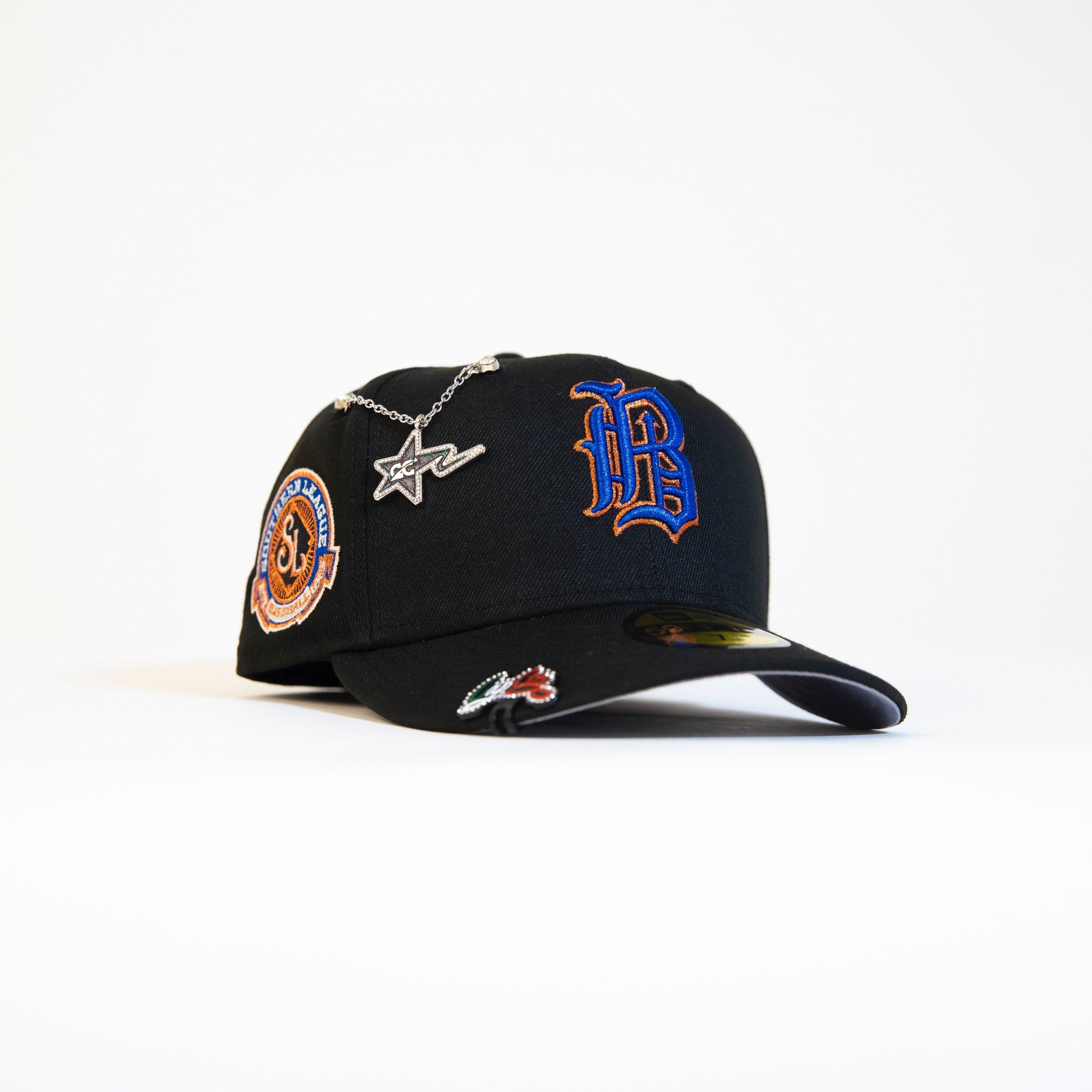 EXCLUSIVO DE NEW ERA 59FIFTY BLACK BIRMINGHAM BARONS CON PARCHE DE LA LIGA SUR (UV ROJO) MUY LIMITADO *BLIP Y CADENA NO INCLUIDAS