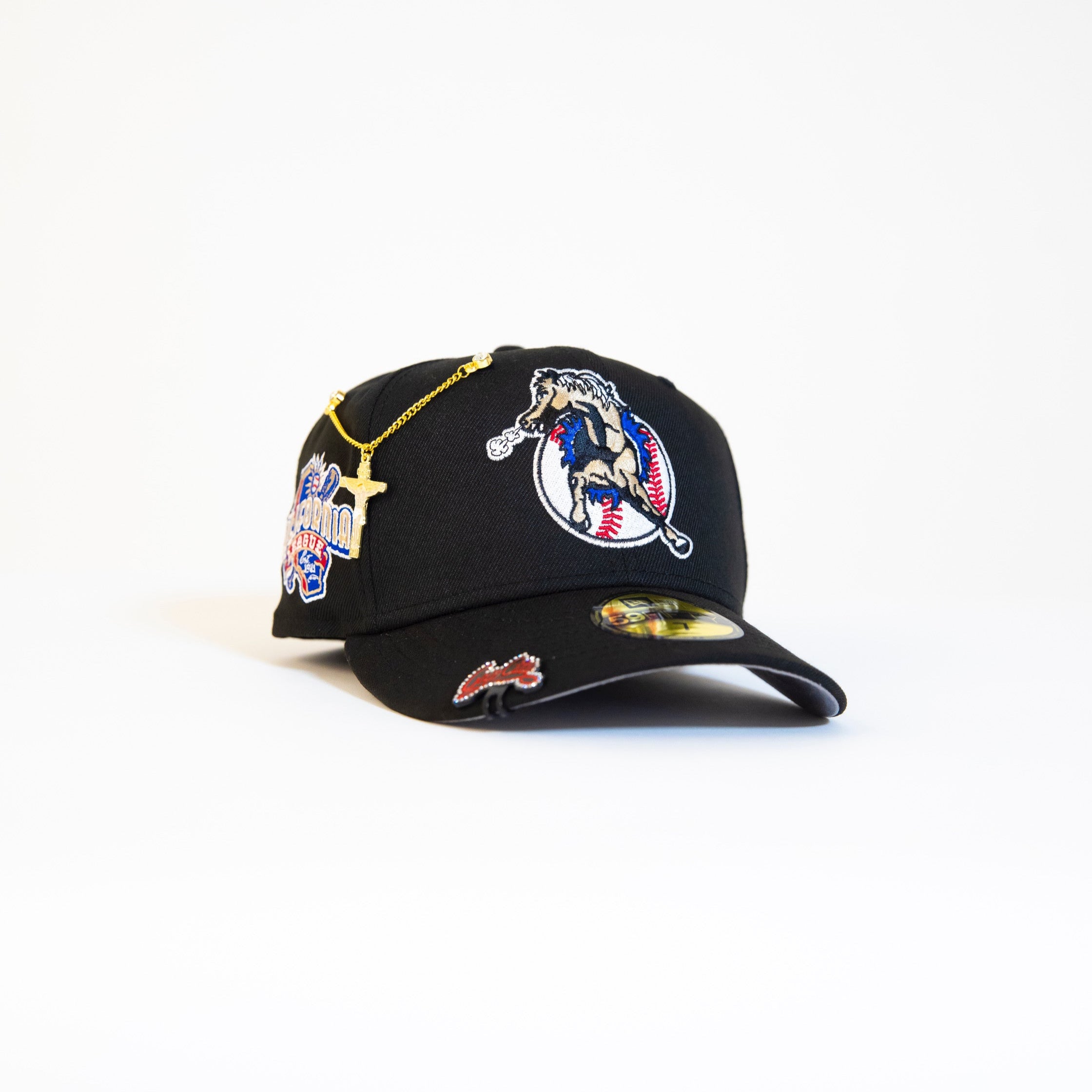 NEW ERA EXCLUSIVE 59FIFTY BLACK MINOR LEAGUE W/ CALIFORNIA LEAGUE SIDE PATCH