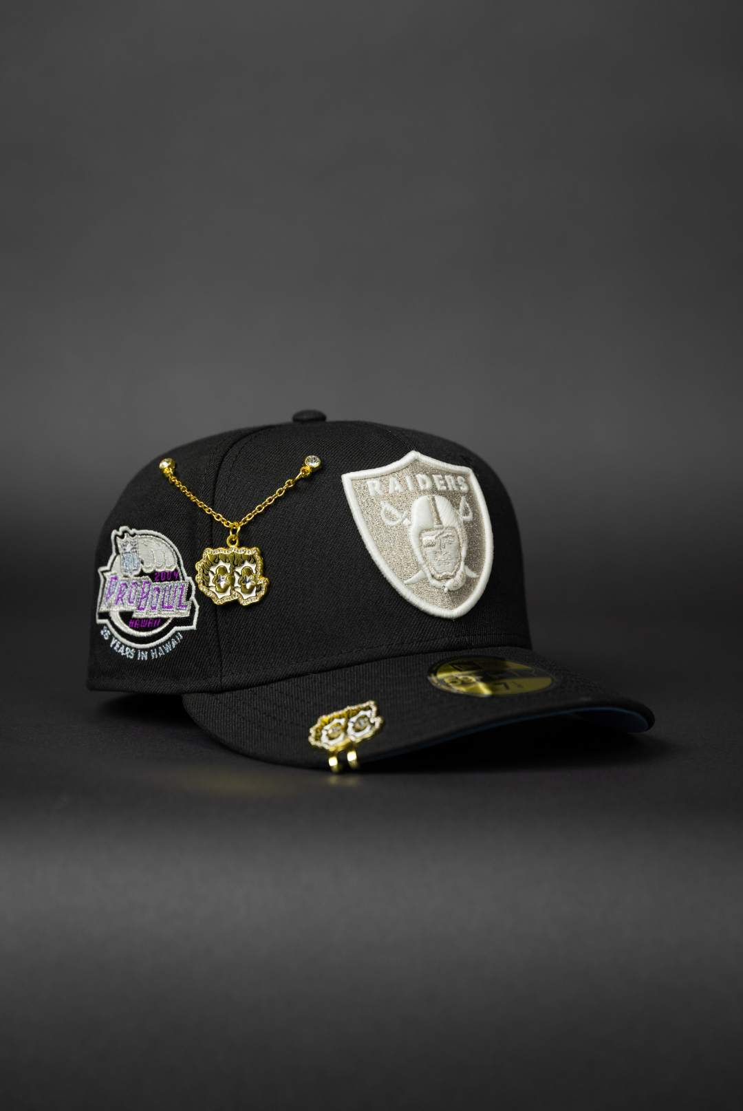 NEW ERA EXCLUSIVE 59FIFTY BLACK LAS VEGAS RAIDERS W/ PRO BOWL SIDE PATCH