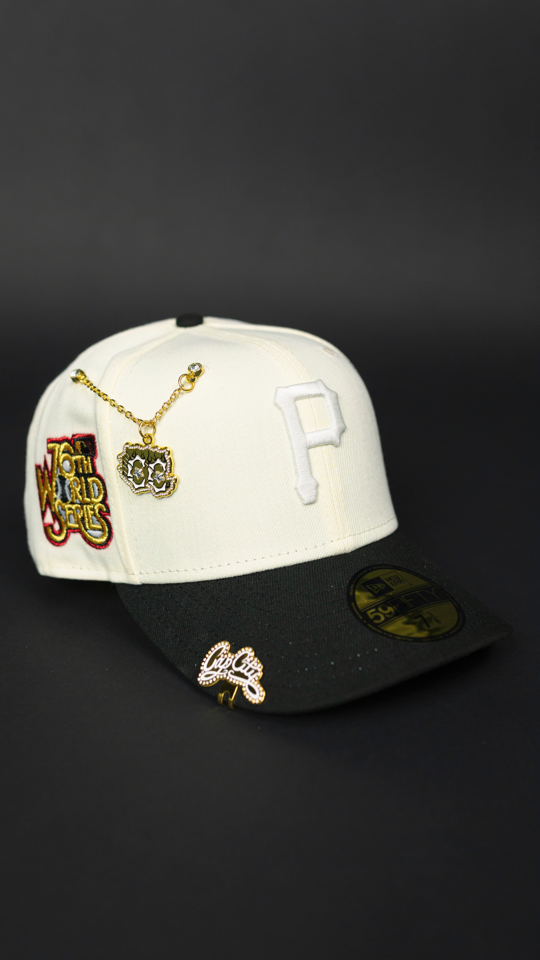 NEW ERA EXCLUSIVE 59FIFTY CHROME/ BLACK PITTSBURGH PIRATES W/ 76TH WORLD SERIES SIDE PATCH