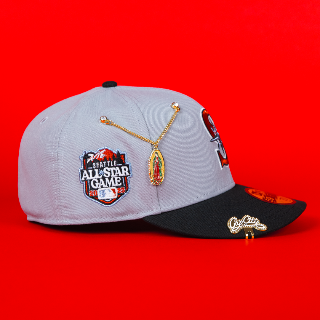 NEW ERA EXCLUSIVE 59FIFTY GREY/ BLACK SEATTLE MARINERS W/ ALL STAR GAME SIDE PATCH