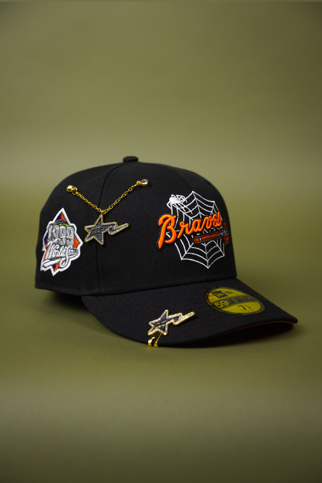 NEW ERA EXCLUSIVE 59FIFTY BLACK ATLANTA BRAVES W/ SPIDER WEB LOGO + 1999 WORLD SERIES SIDE PATCH