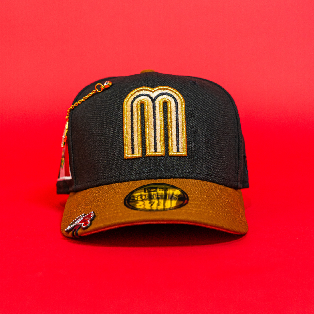 NEW ERA EXCLUSIVE 59FIFTY BLACK/ WALNUT MEXICO 2025 WORLD BASEBALL CLASSIC W/ MEXICO FLAG SIDE PATCH