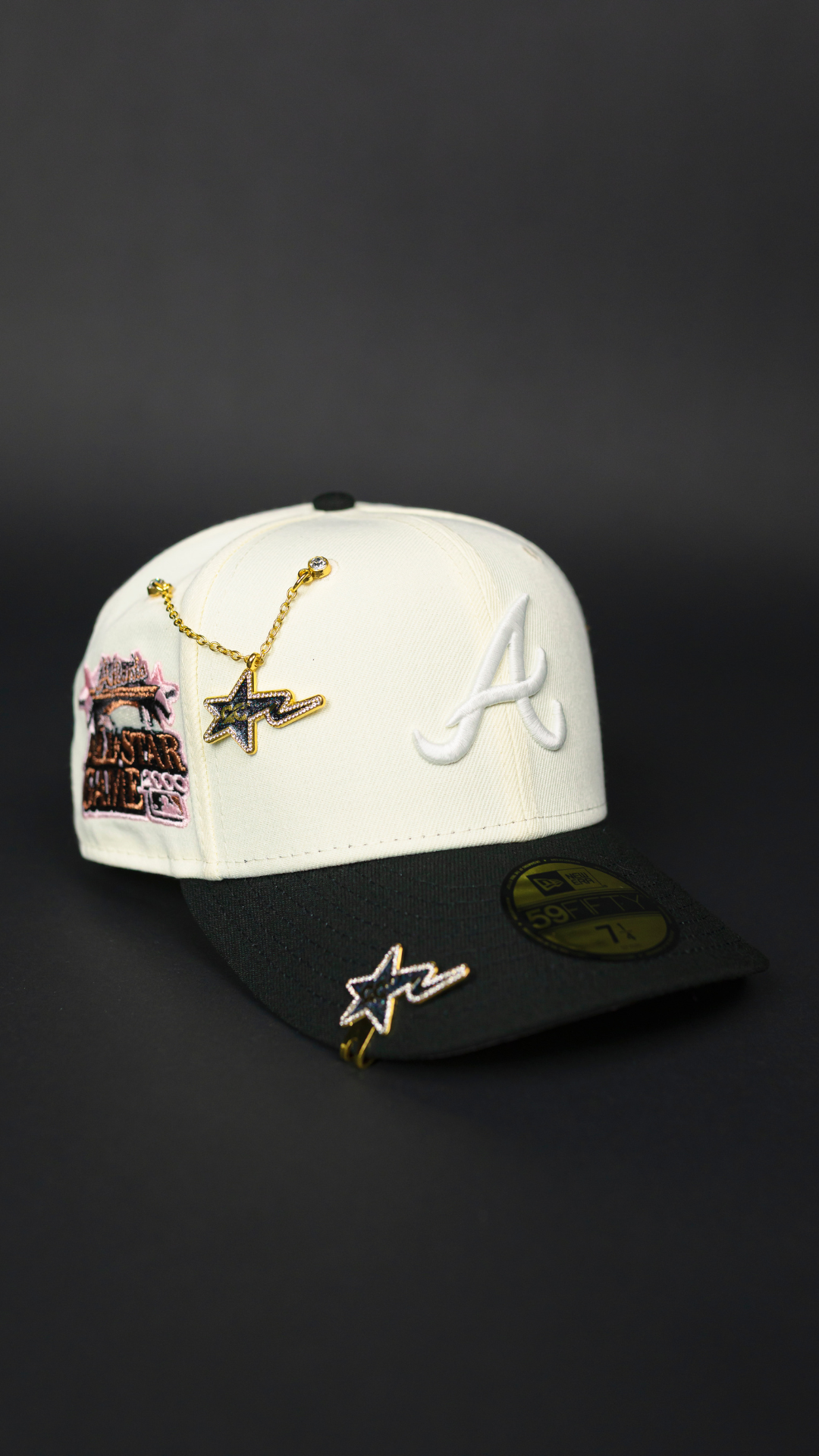 NEW ERA EXCLUSIVE 59FIFTY CHROME/ BLACK ATLANTA BRAVES W/ 2000 ALL STAR GAME SIDE PATCH
