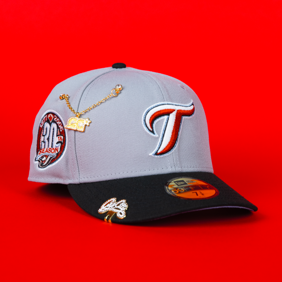 NEW ERA EXCLUSIVE 59FIFTY GREY/ BLACK TORONTO BLUEJAYS W/ 30TH SEASON SIDE PATCH