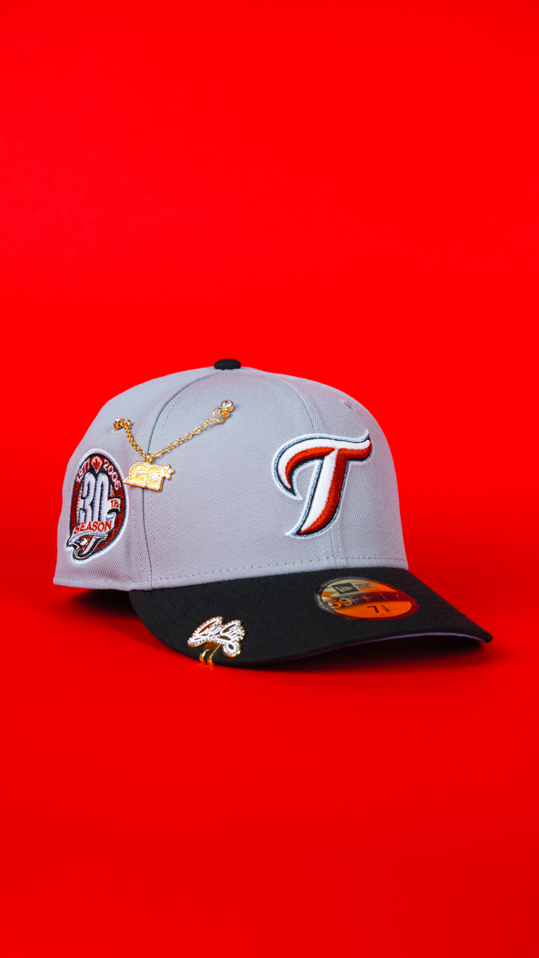 NEW ERA EXCLUSIVE 59FIFTY GREY/ BLACK TORONTO BLUEJAYS W/ 30TH SEASON SIDE PATCH