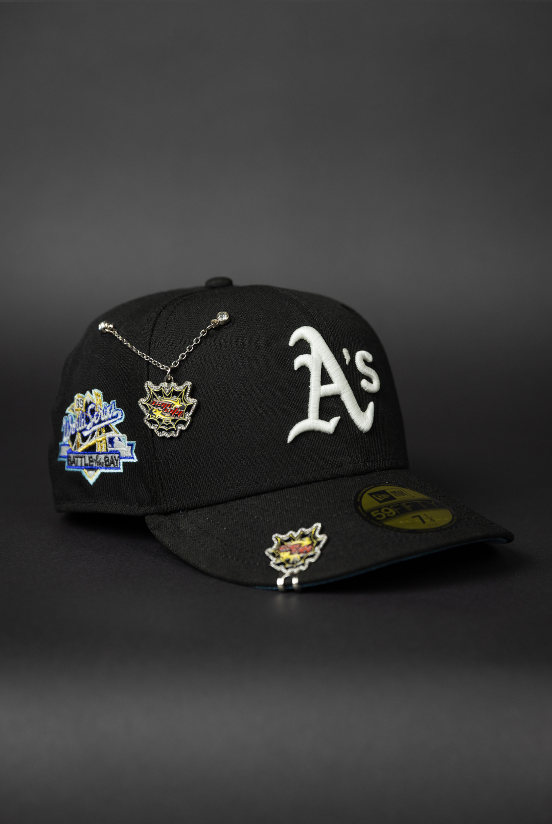 NEW ERA EXCLUSIVE 59FIFTY BLACK OAKLAND ATHLETICS W/ "BATTLE OF THE BAY" SIDE PATCH