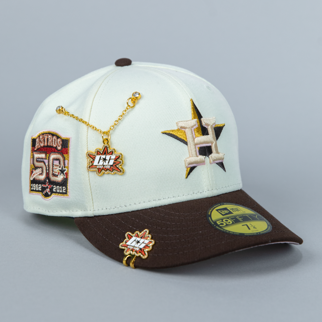 NEW ERA EXCLUSIVE 59FIFTY CHROME/ BROWN HOUSTON ASTROS W/ 50TH ANNIVERSARY SIDE PATCH