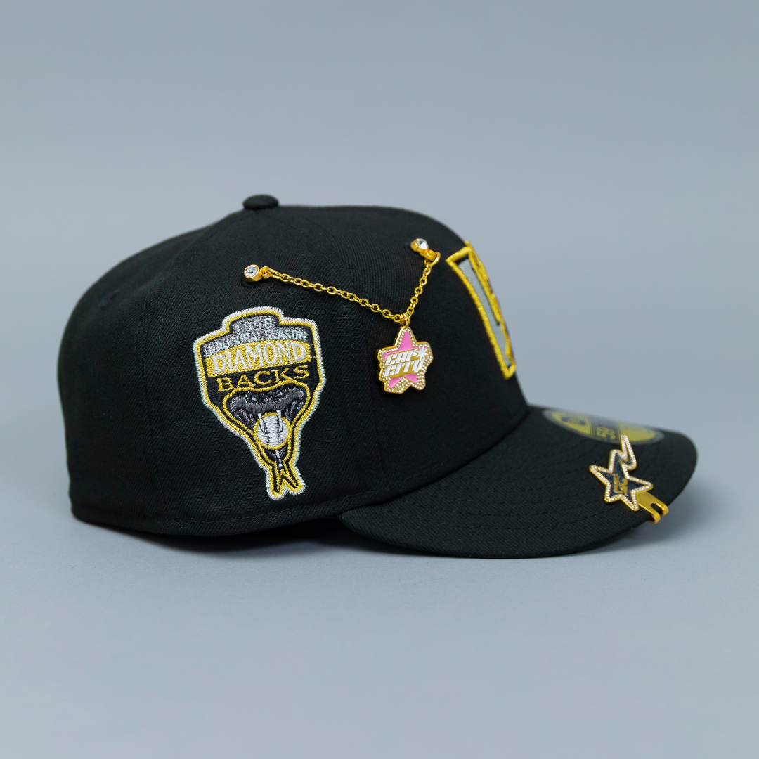 NEW ERA EXCLUSIVE 59FIFTY BLACK UPSIDE DOWN ARIZONA DIAMONDBACKS W/ 1998 INAUGURAL SEASON SIDE PATCH