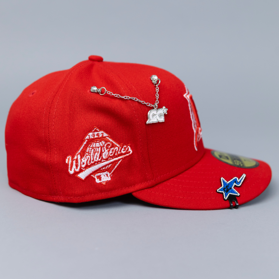 NEW ERA EXCLUSIVE 59FIFTY RED FLORIDA MARLINS W/ 1997 WORLD SERIES SIDE PATCH