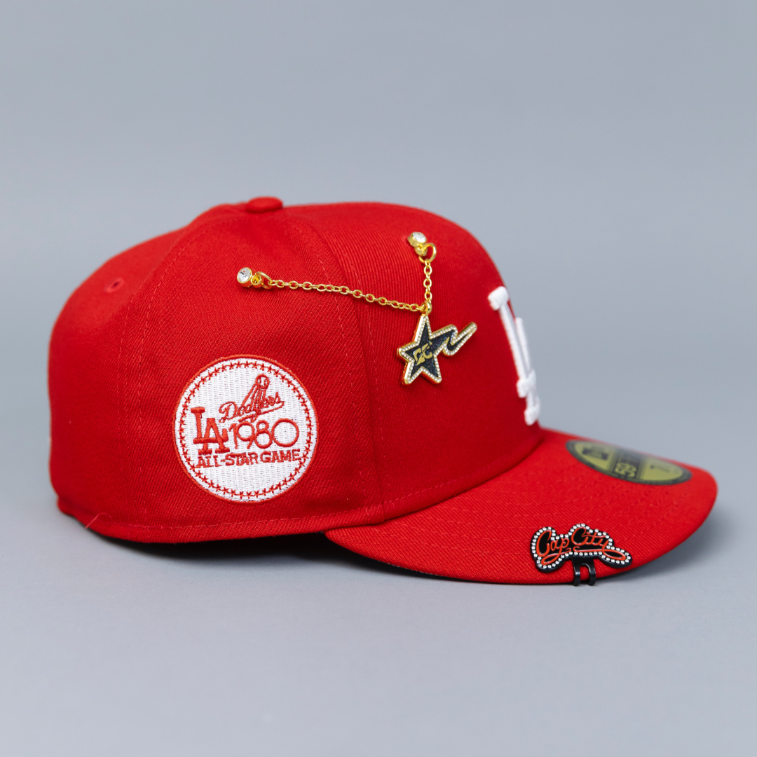 NEW ERA EXCLUSIVE 59FIFTY RED LOS ANGELES DODGERS W/ 1980 ALL STAR GAME SIDE PATCH