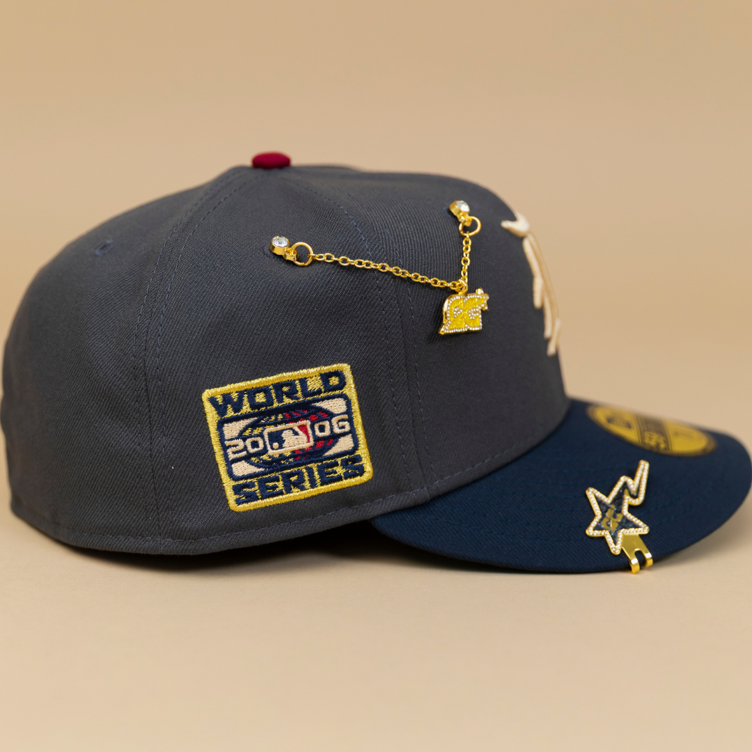 NEW ERA EXCLUSIVE 59FIFTY GREY/ NAVY DETROIT TIGERS W/ 2006 WORLD SERIES SIDE PATCH