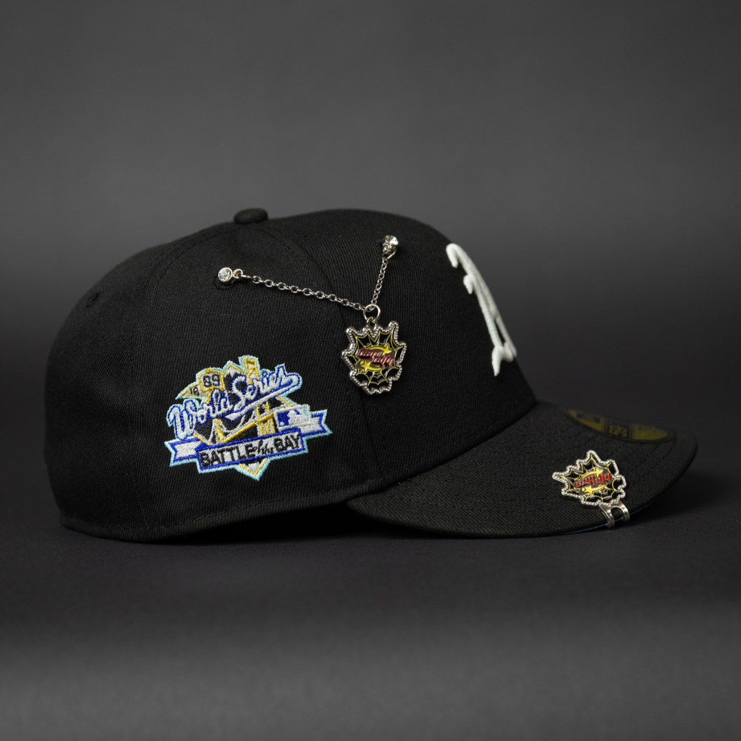 NEW ERA EXCLUSIVE 59FIFTY BLACK OAKLAND ATHLETICS W/ "BATTLE OF THE BAY" SIDE PATCH