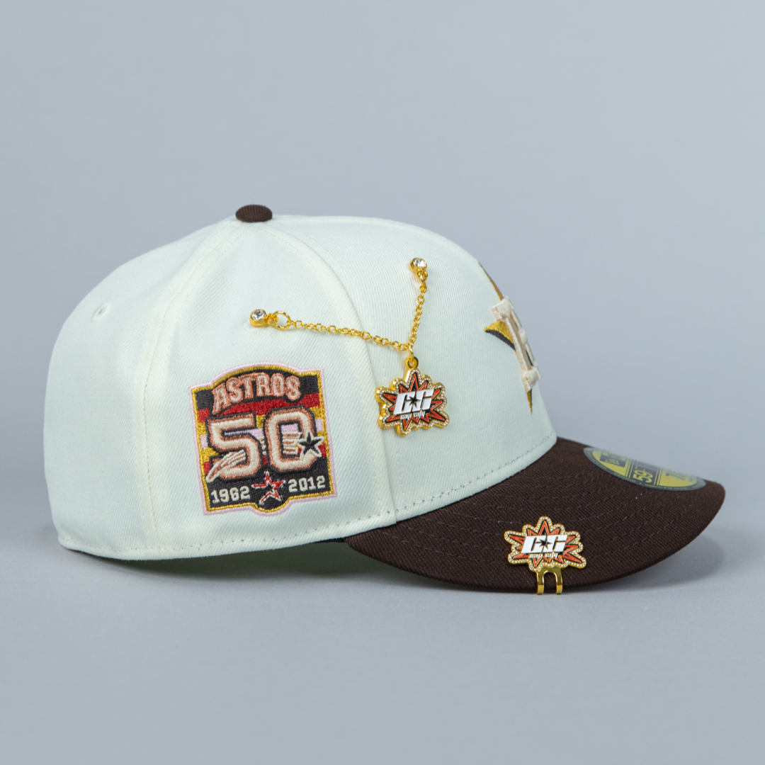 NEW ERA EXCLUSIVE 59FIFTY CHROME/ BROWN HOUSTON ASTROS W/ 50TH ANNIVERSARY SIDE PATCH