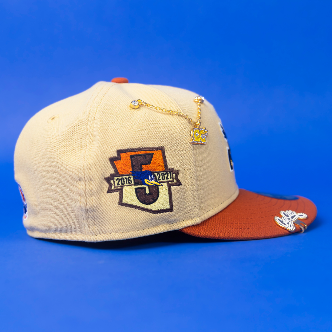 NEW ERA EXCLUSIVE 59FIFTY VEGAS GOLD/ RUST "HOCKEY LEAGUE" W/ 5TH ANNIVERSARY SIDE PATCH