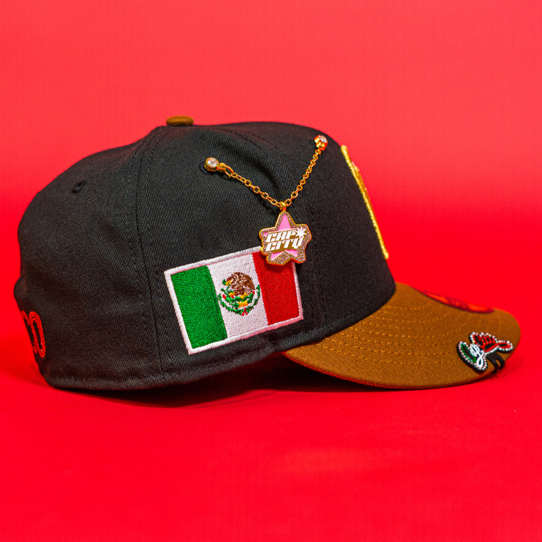 NEW ERA EXCLUSIVE 59FIFTY BLACK/ WALNUT MEXICO 2025 WORLD BASEBALL CLASSIC W/ MEXICO FLAG SIDE PATCH