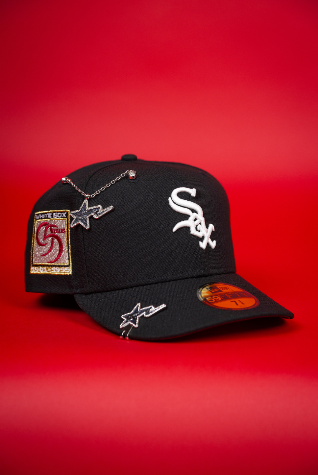 NEW ERA EXCLUSIVE 59FIFTY BLACK CHICAGO WHITE SOX W/ 95TH ANNIVERSARY SIDE PATCH