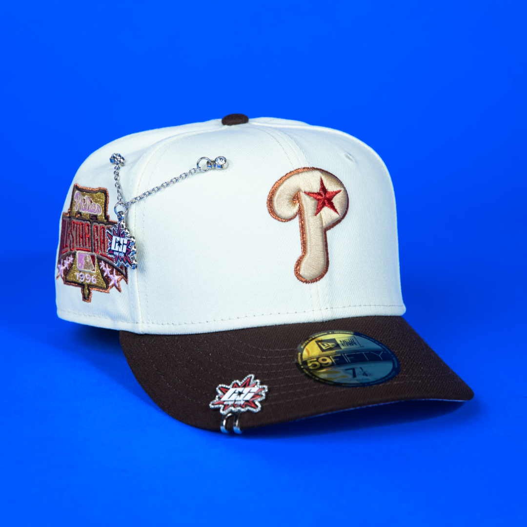 NEW ERA EXCLUSIVE 59FIFTY CHROME/ WALNUT PHILADELPHIA PHILLIES W/ 1996 ALL STAR GAME PATCH
