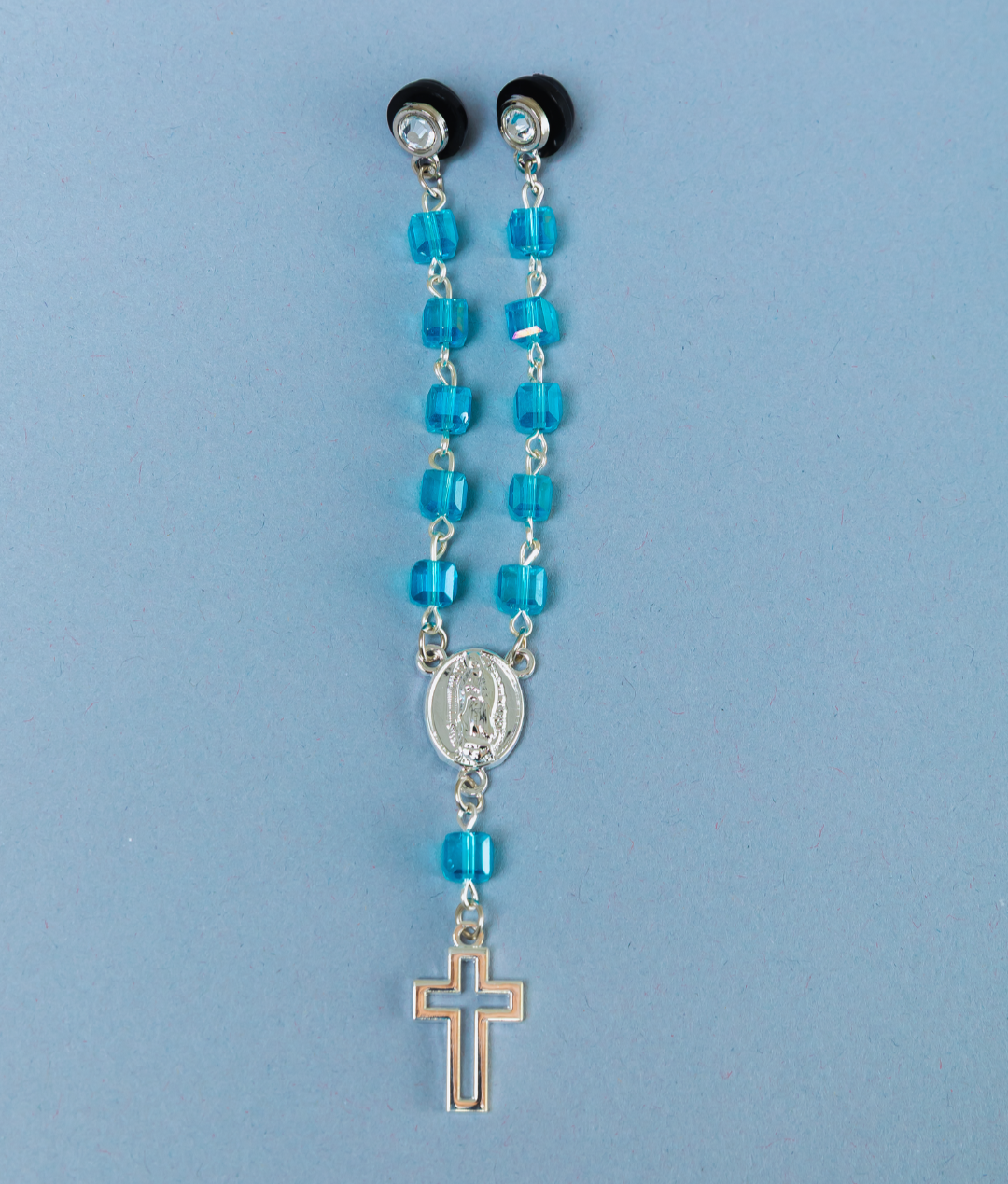 *NEW ICY BLUE ROSARY STYLE "VIRGENCITA" CHAIN VERY LIMITED