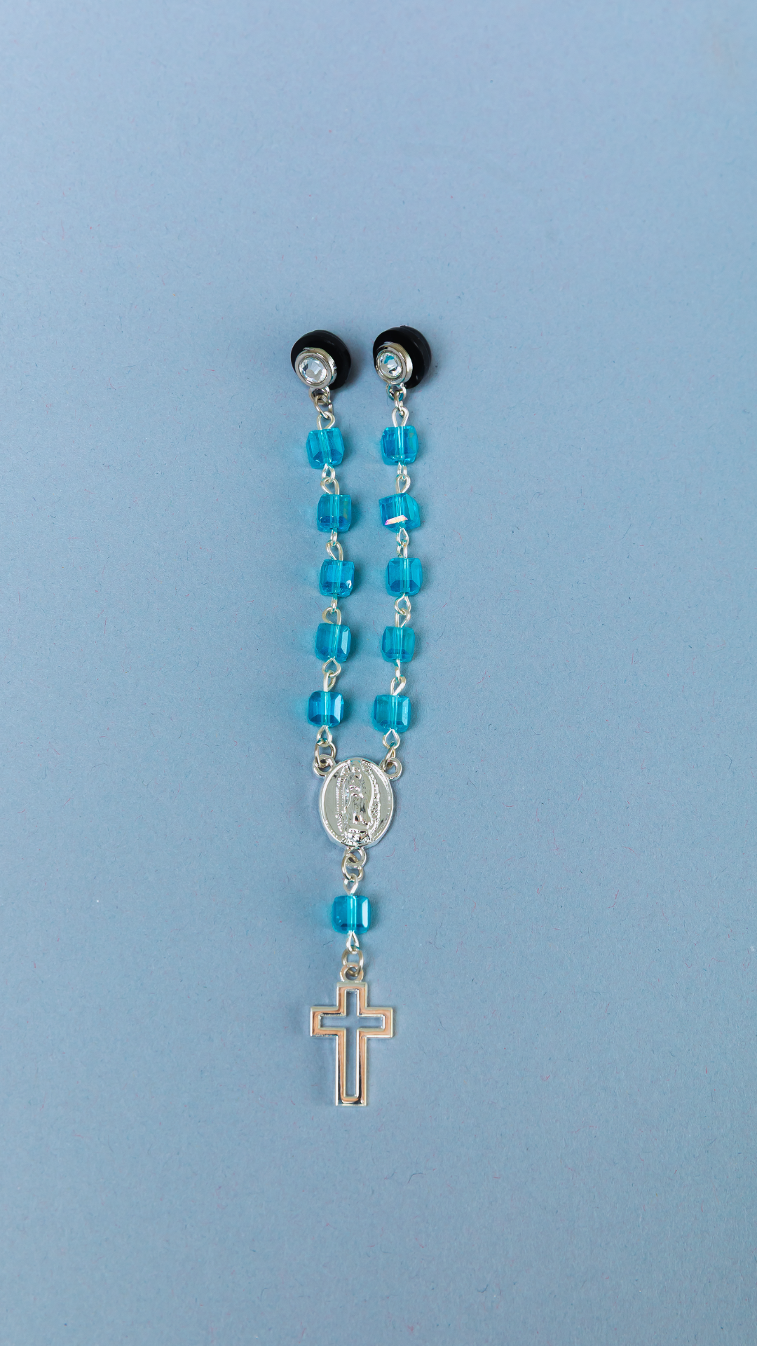 *NEW ICY BLUE ROSARY STYLE "VIRGENCITA" CHAIN VERY LIMITED