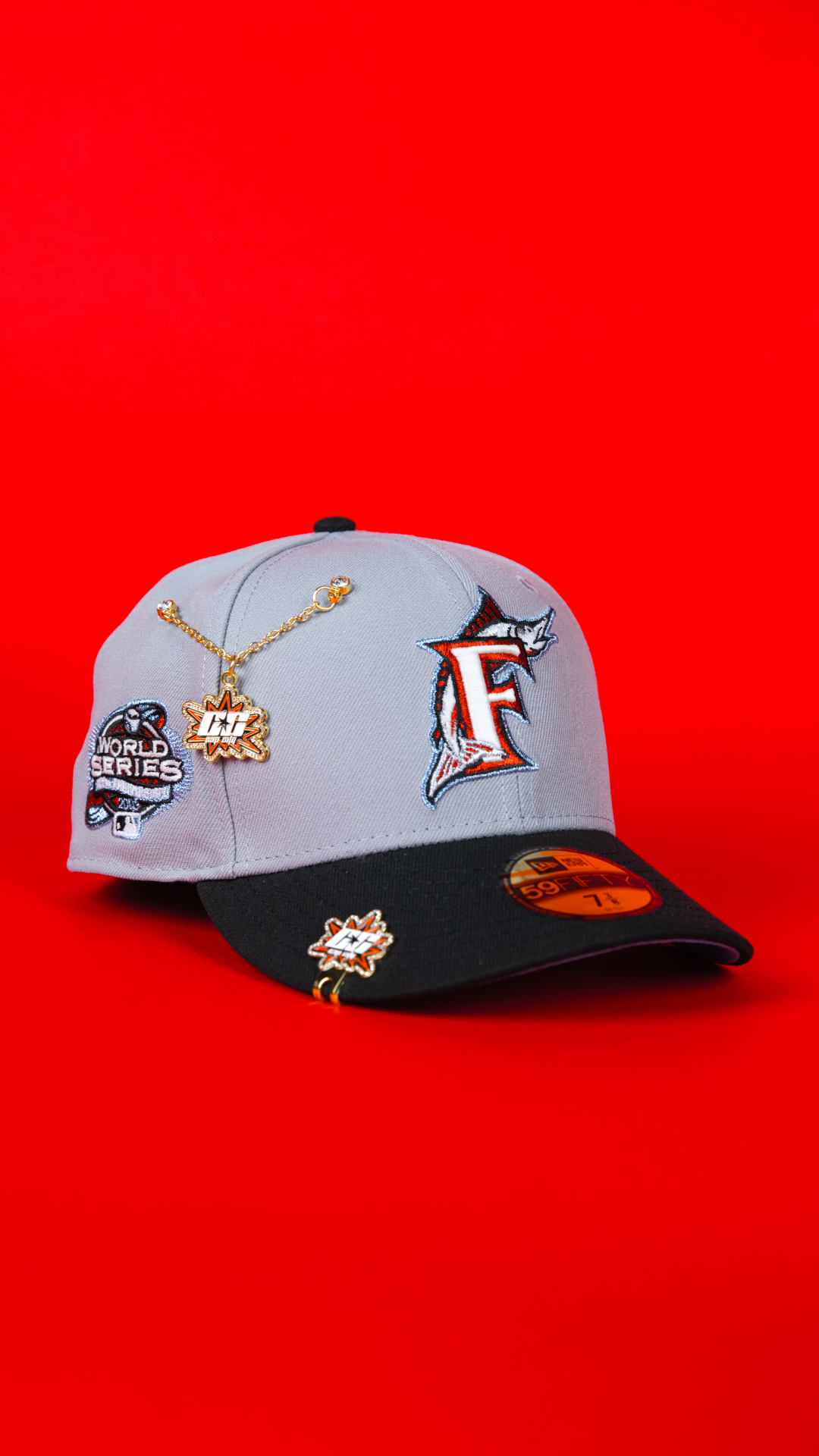 NEW ERA EXCLUSIVE 59FIFTY GREY/ BLACK FLORIDA MARLINS W/ 2003 WORLD SERIES SIDE PATCH