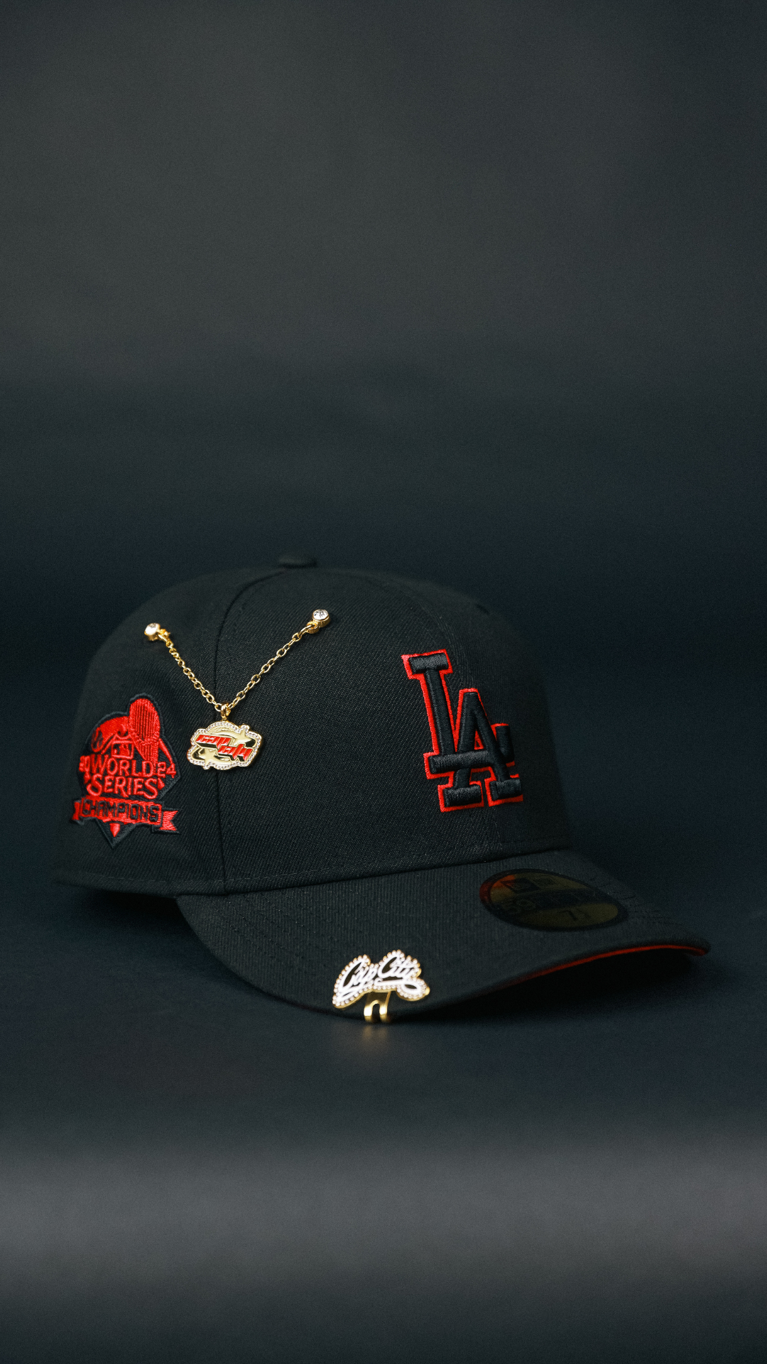 NEW ERA EXCLUSIVE 59FIFTY BLACKED OUT LOS ANGELES DODGERS W/ WORLD SERIES CHAMPIONS SIDE PATCH