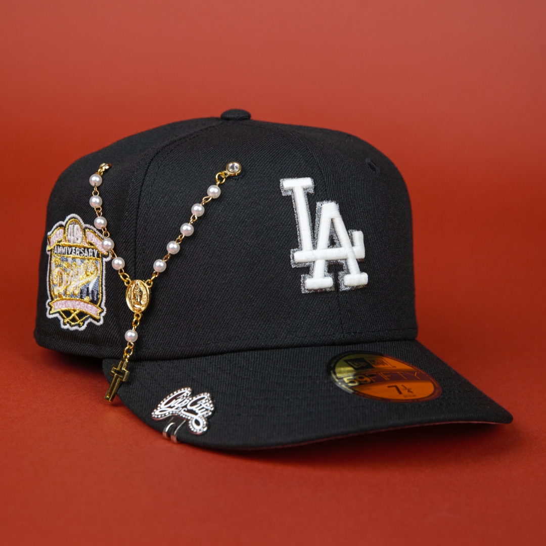 NEW ERA EXCLUSIVE 59FIFTY BLACK LOS ANGELES DODGERS W/ 40TH ANIVERSARY SIDE PATCH