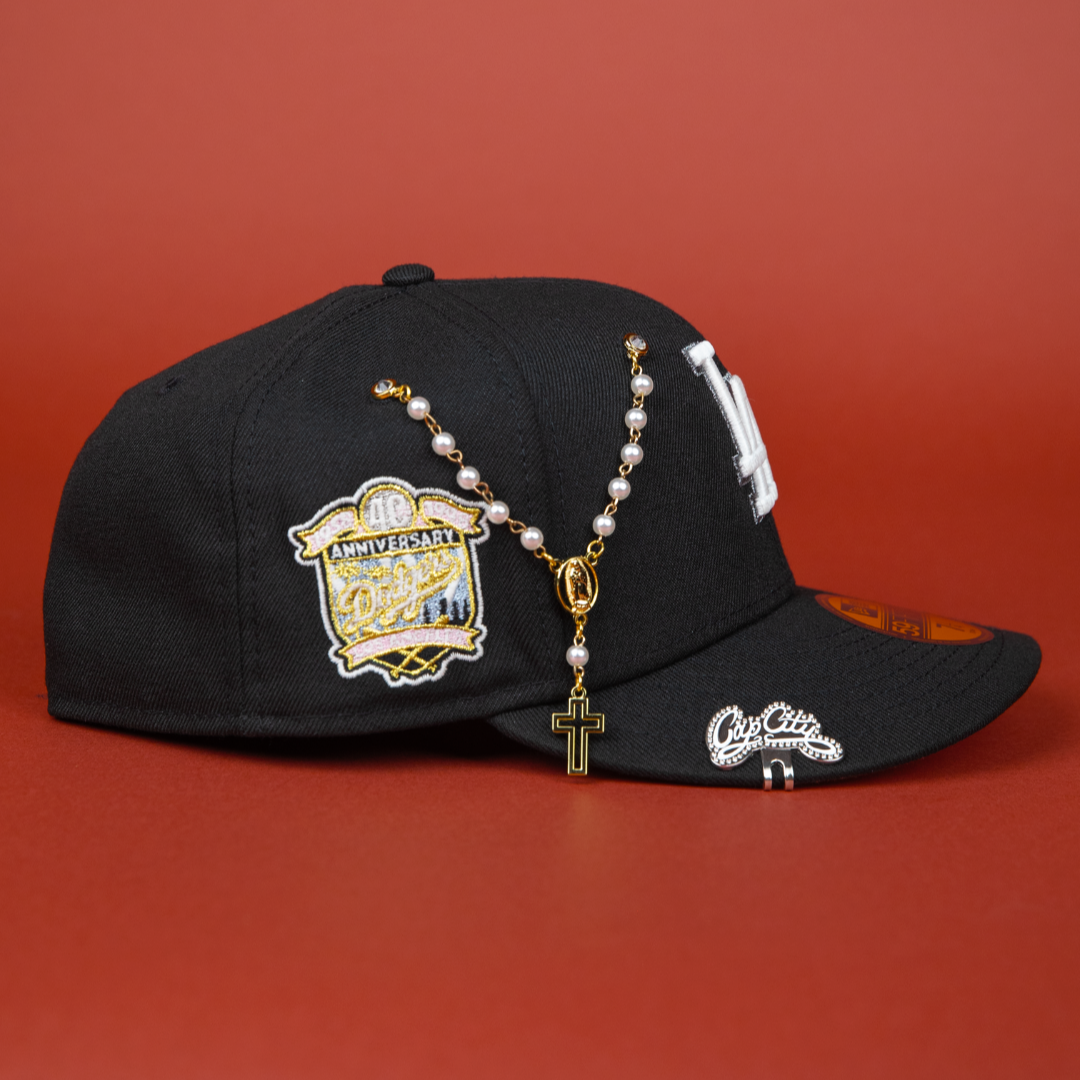 NEW ERA EXCLUSIVE 59FIFTY BLACK LOS ANGELES DODGERS W/ 40TH ANIVERSARY SIDE PATCH