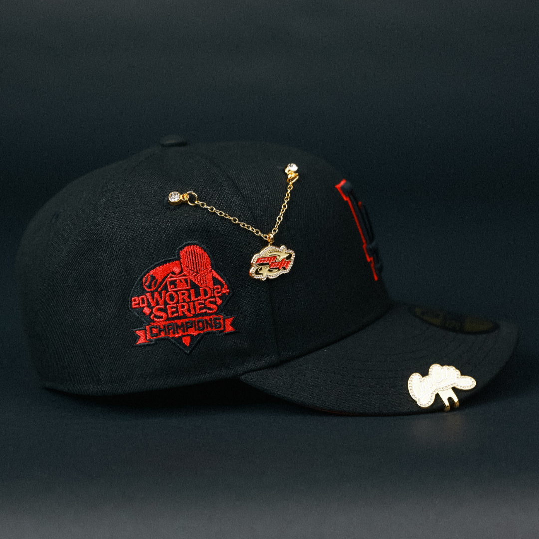 NEW ERA EXCLUSIVE 59FIFTY BLACKED OUT LOS ANGELES DODGERS W/ WORLD SERIES CHAMPIONS SIDE PATCH