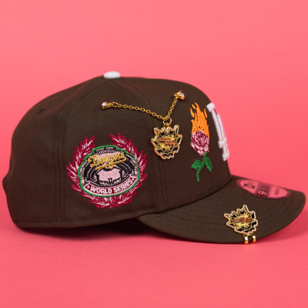 NEW ERA EXCLUSIVE 9FIFTY BROWN LOS ANGELES DODGERS SNAPBACK W/ PINK ROSES + WORLD SERIES SIDE PATCH
