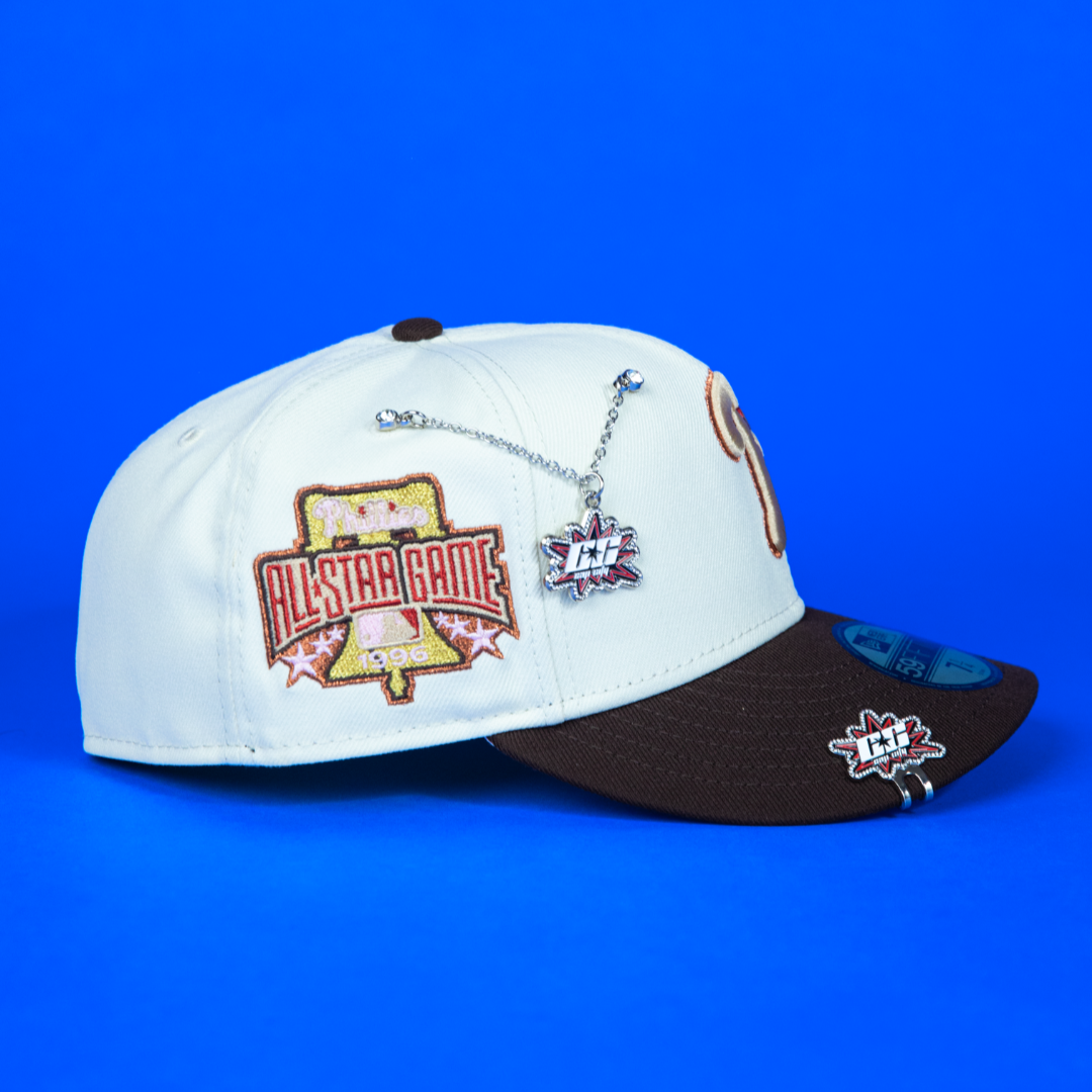 NEW ERA EXCLUSIVE 59FIFTY CHROME/ WALNUT PHILADELPHIA PHILLIES W/ 1996 ALL STAR GAME PATCH