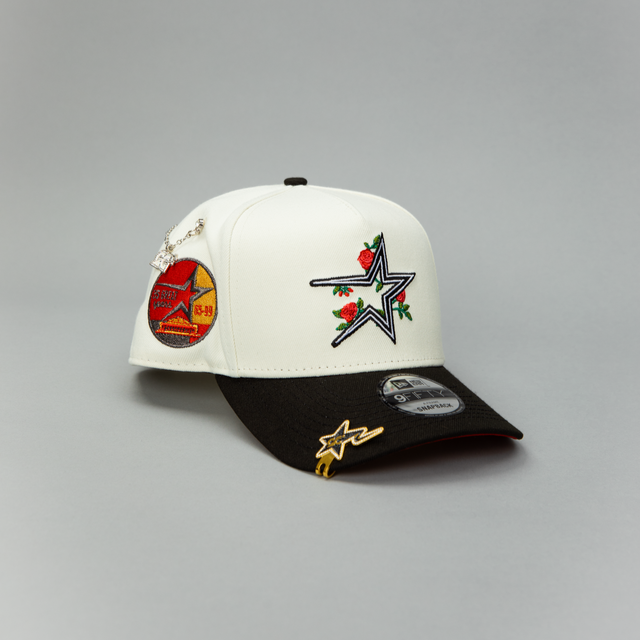 NEW ERA EXCLUSIVE 9FIFTY A-FRAME CHROME/ BLACK HOUSTON ASTROS W/ RED ROSES + 35 GREAT YEARS SIDE PATCH