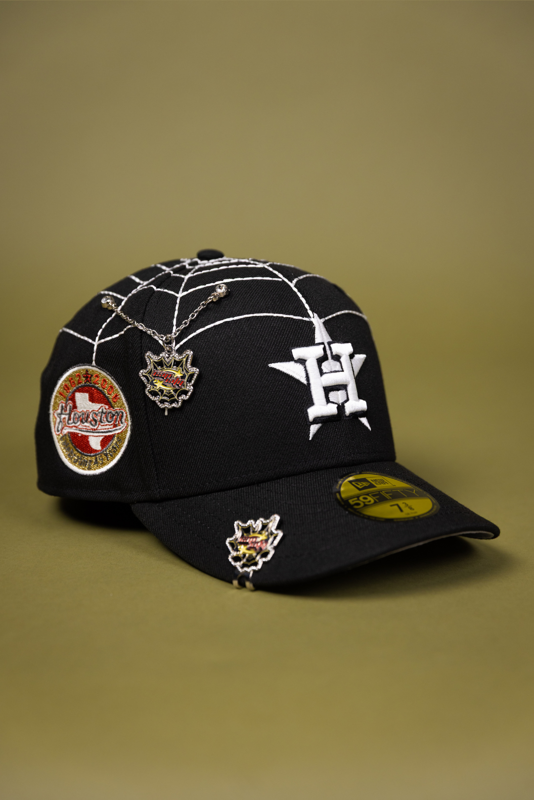 NEW ERA EXCLUSIVE 59FIFTY BLACK HOUSTON ASTROS W/ SPIDER WEB + 45TH ANNIVERSARY SIDE PATCH