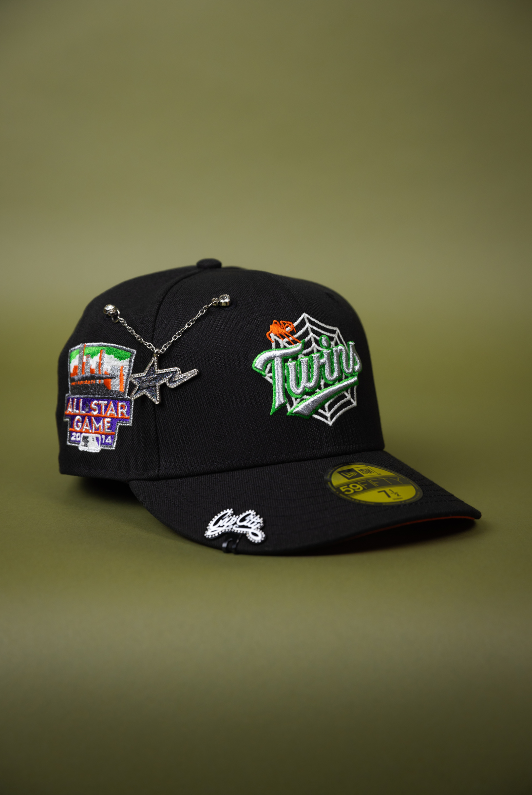NEW ERA EXCLUSIVE 59FIFTY BLACK MINNESOTA TWINS W/ SPIDER WEB LOGO + ALL STAR GAME SIDE PATCH