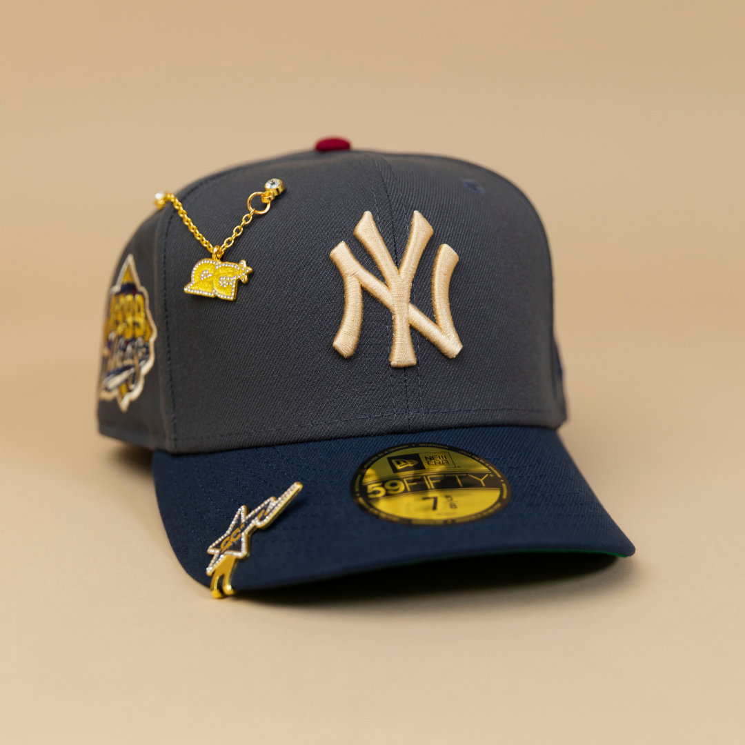 NEW ERA EXCLUSIVE 59FIFTY GREY/ NAVY NEW YORK YANKEES W/ 1999 WORLD SERIES SIDE PATCH