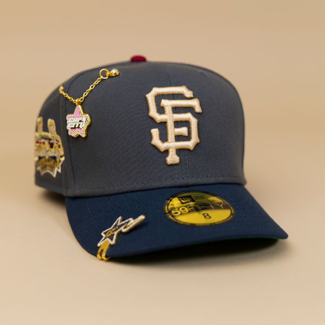NEW ERA EXCLUSIVE 59FIFTY GREY/ NAVY SAN FRANCISCO GIANTS W/ "TELL IT GOODBYE" SIDE PATCH