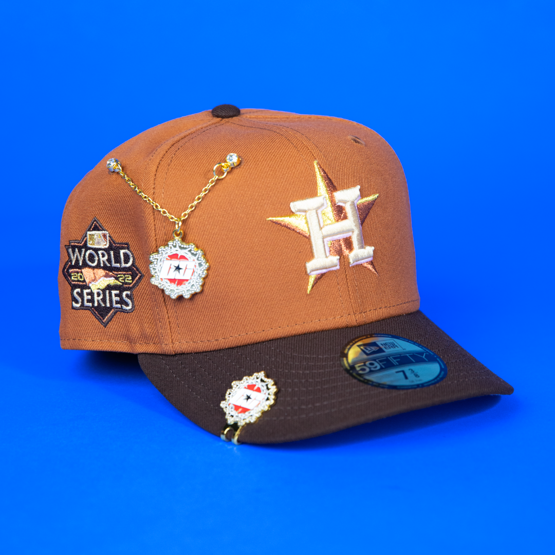 NEW ERA EXCLUSIVE 59FIFTY RUST/ WALNUT HOUSTON ASTROS W/ 2022 WORLD SERIES SIDE PATCH