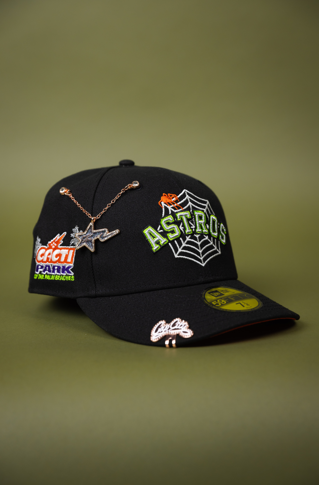 NEW ERA EXCLUSIVE 59FIFTY BLACK HOUSTON ASTROS W/ SPIDER WEB LOGO + CACTI PARK SIDE PATCH
