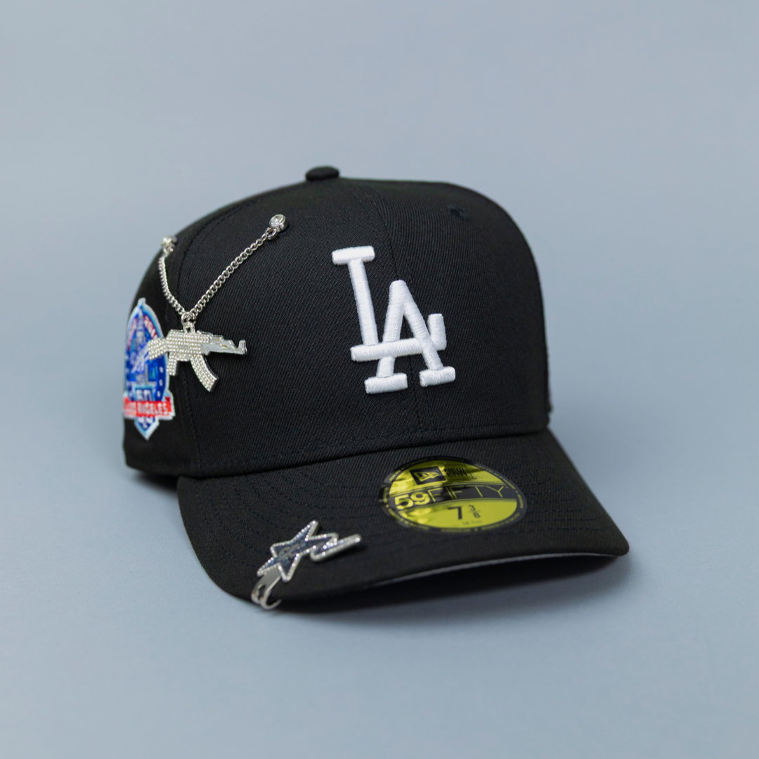 NEW ERA EXCLUSIVE 59FIFTY BLACK LOS ANGELES DODGERS W/ 60TH ANNIVERSARY SIDE PATCH