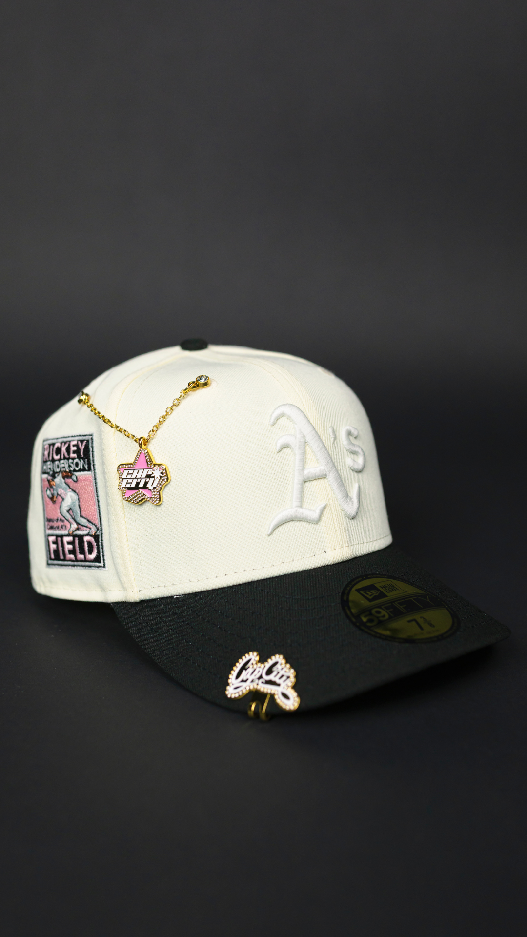 NEW ERA EXCLUSIVE 59FIFTY CHROME/ BLACK OAKLAND ATHLETICS W/ RICKEY HENDERSON SIDE PATCH