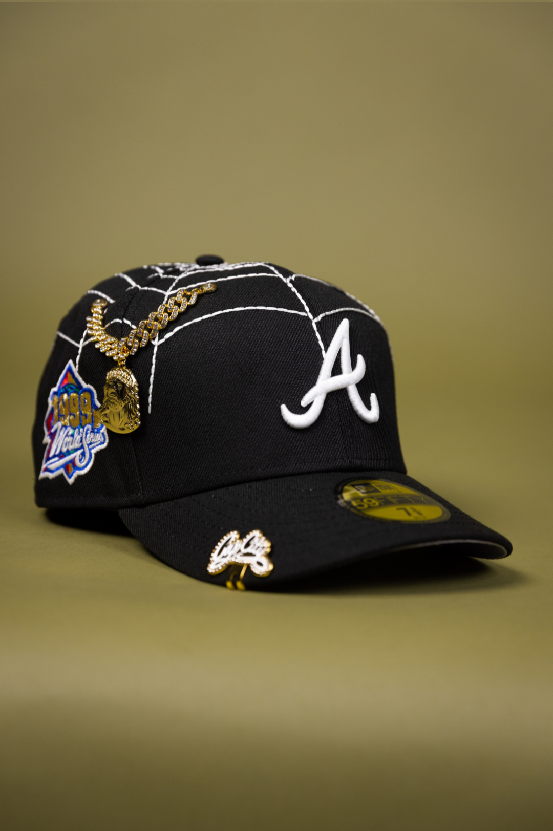 NEW ERA EXCLUSIVE 59FIFTY BLACK ATLANTA BRAVES W/ SPIDER WEB + 1999 WO