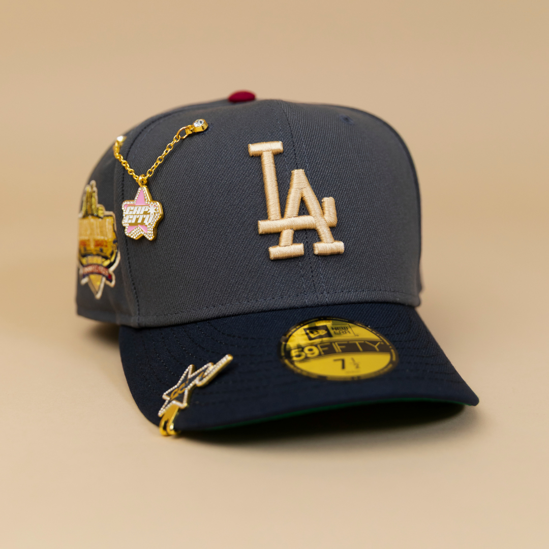 NEW ERA EXCLUSIVE 59FIFTY GREY/ NAVY LOS ANGELES DODGERS W/ 40TH ANNIVERSARY SIDE PATCH