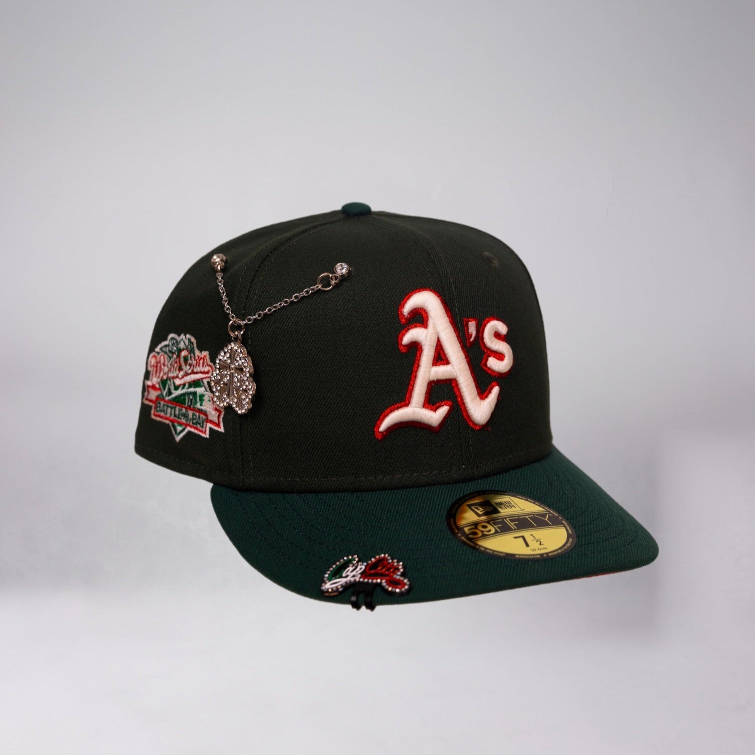 NEW ERA EXCLUSIVE 59FIFTY EMERALD GREEN OAKLAND ATHLETICS W/ "BATTLE OF THE BAY" SIDE PATCH