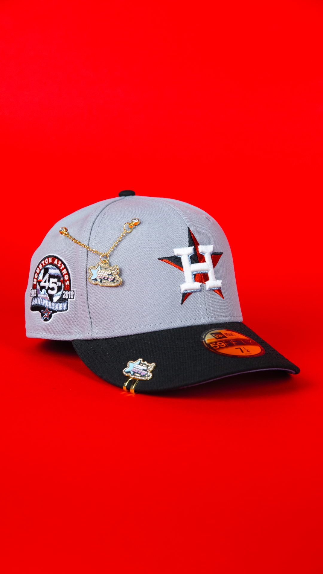 NEW ERA EXCLUSIVE 59FIFTY GREY/ BLACK HOUSTON ASTROS W/ 45TH ANNIVERSARY SIDE PATCH