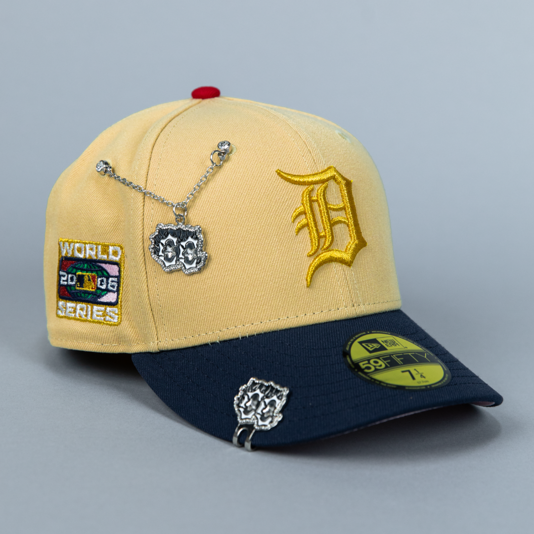 NEW ERA EXCLUSIVE 59FIFTY VEGAS GOLD/ NAVY DETROIT TIGERS W/ 2006 WORLD SERIES SIDE PATCH