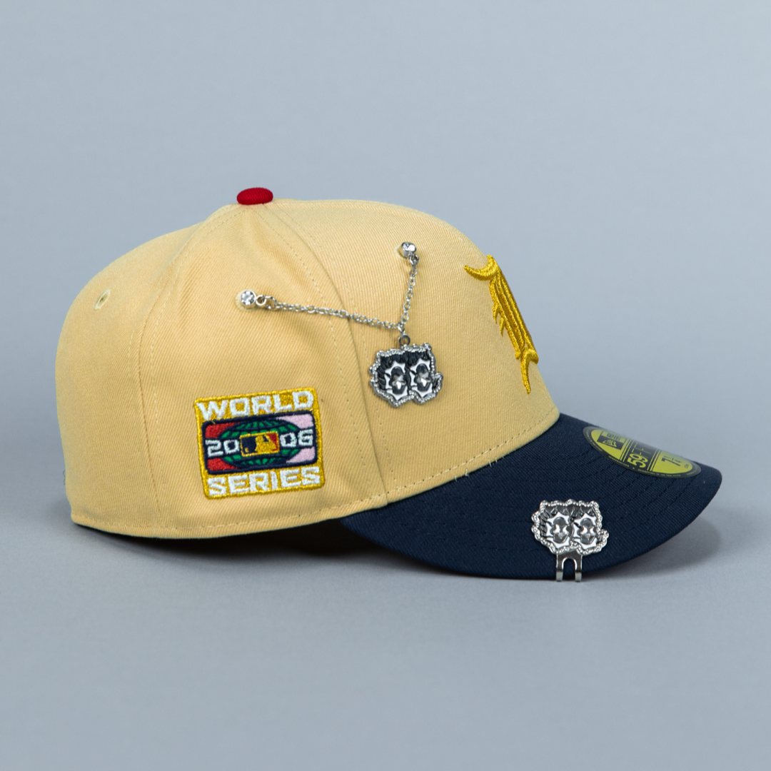 NEW ERA EXCLUSIVE 59FIFTY VEGAS GOLD/ NAVY DETROIT TIGERS W/ 2006 WORLD SERIES SIDE PATCH
