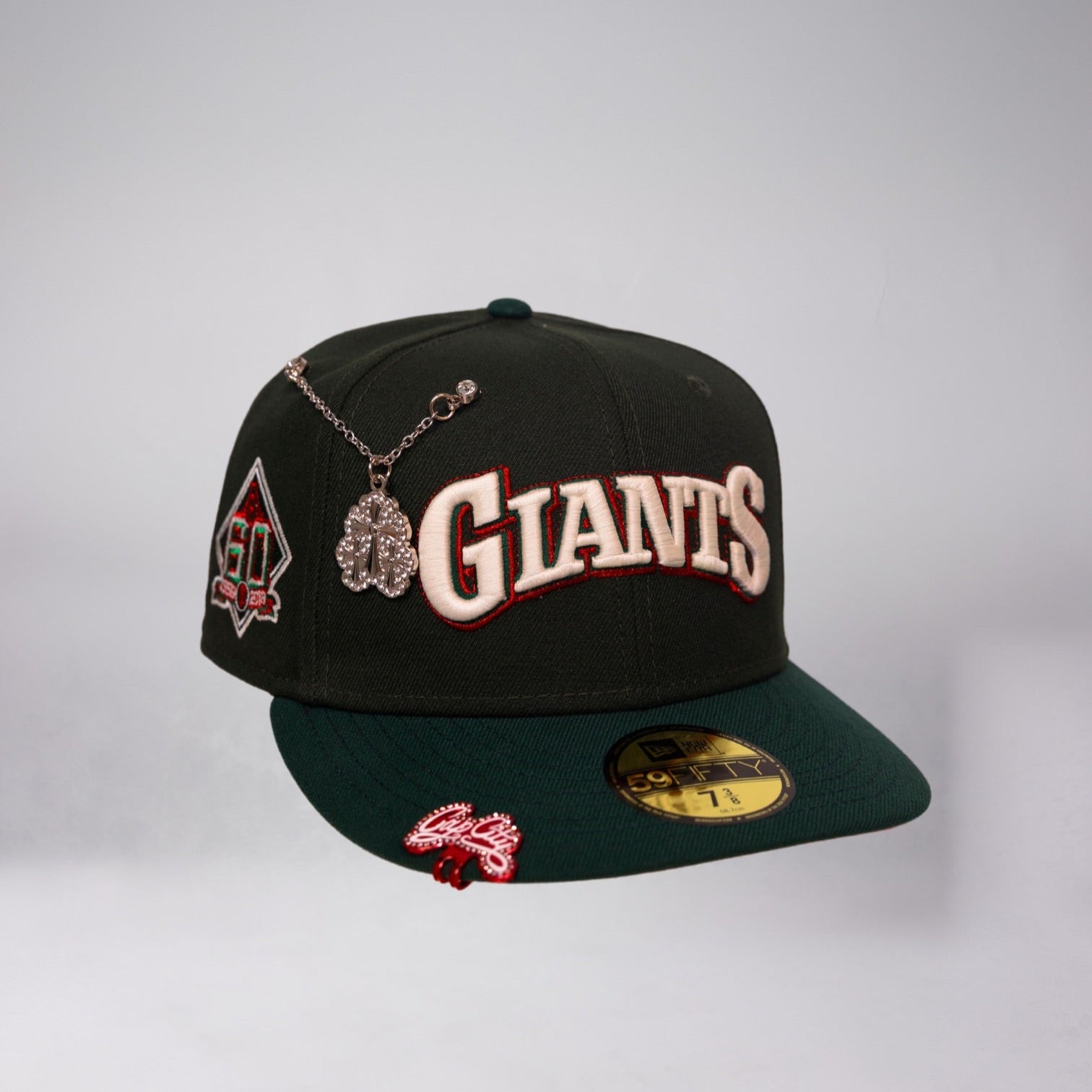 NEW ERA EXCLUSIVE 59FIFTY EMERALD GREEN SAN FRANCISCO GIANTS SCRIPT W/ 60TH ANNIVERSARY SIDE PATCH